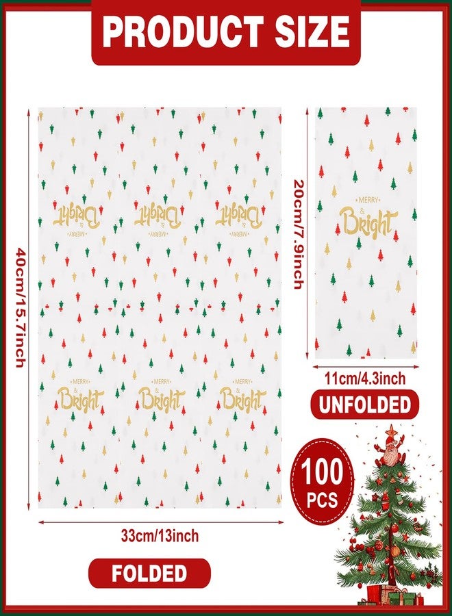 WDF 100Pack Colorful Christmas Hand Towels Disposable - 3 Ply Disposable Christmas Tree Napkins With Merry Bright -Colorful Napkins for Bathroom Table Decor - Image 3